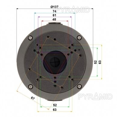 Kameros laidų jungiamoji dėžutė - montavimo bazė B320, metalinė tamsiai pilka 2