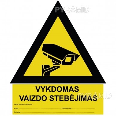 Наклейка видеонаблюдения, желто-черный, литовский язык