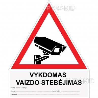 Наклейка видеонаблюдения, бело-красный, литовский язык